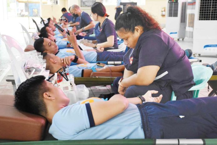 The Department of Health is closely monitoring the supply of blood products in Western Visayas especially with the ongoing rise in dengue cases. Photo shows a bloodletting activity at the Camp Gen. Martin Teofilo Delgado in Iloilo City on Tuesday, August 27. A total of 85 successful blood donors were processed with a total of 40,590 cubic centimeters (cc) of blood collected. PRO-6 PHOTO