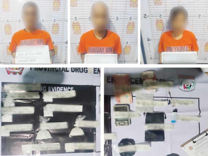 Drug suspects alias “Batok”, “Artem”, and “Grasya”, all from Janiuay, Iloilo, yielded a total of 50 grams of suspected shabu, with an estimated street value of P1,020,000. They face charges for violation of the Comprehensive Dangerous Drugs Act of 2002. PRO-6 PHOTO