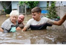 Flooding has overwhelmed Slobozia Conachi in Romania. GETTY IMAGES