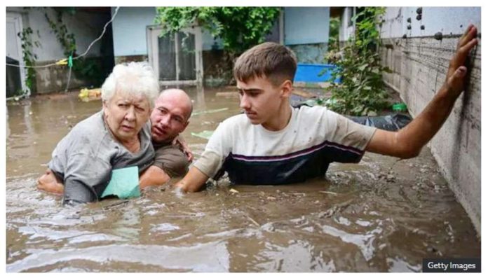 Flooding has overwhelmed Slobozia Conachi in Romania. GETTY IMAGES