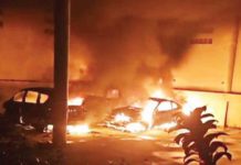 Fire engulfed three vehicles parked at the garage of the residence of Mayor Ernesto “Toto” Tajanlangit III in Barangay Pacencia,Tobia Fornier, Antique early Sunday morning, Sept. 22, 2024. SCREENSHOT FROM MAYOR TOTO ERNESTO TAJANLANGIT III/FACEBOOK VIDEO