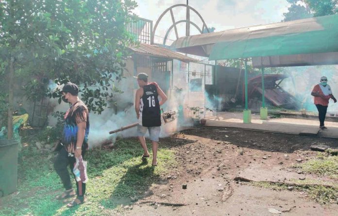 Personnel of the Talisay City Health Office conduct clean-up drive and fogging operation in Barangay Concepcion, Talisay City, Negros Occidental. TALISAY CITY HEALTH OFFICE PHOTO