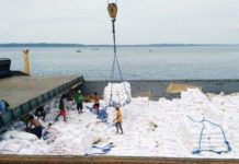 Sacks of rice from Thailand are loaded on a cargo ship docked at the Tabaco Port in Albay. NFA ALBAY FILE PHOTO