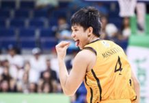 Capiznon Christian Manaytay of University of Santo Tomas Growling Tigers gestures after scoring against University of the East Red Warriors. UAAP PHOTO