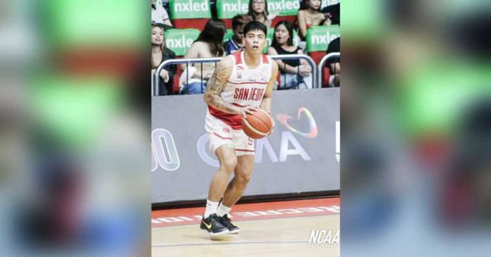 Ilonggo John Bryan Sajonia of San Beda University Red Lions attempts a three-pointer. PHOTO COURTESY OF NCAA/GMA SPORTS