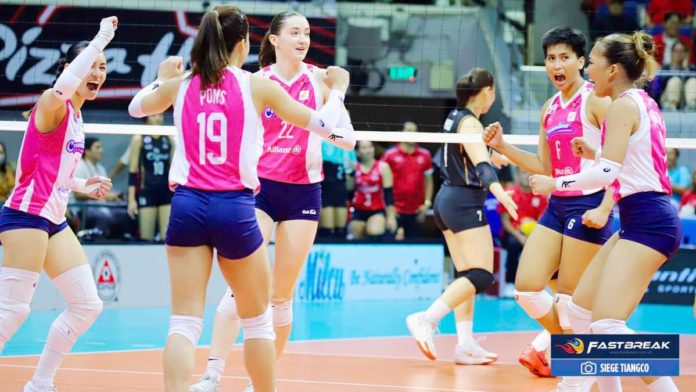 Creamline Cool Smashers celebrate after winning the PVL Invitational Conference title. PHOTO COURTESY OF SIEGE TIANGCO/FASTBREAK