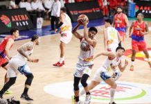 Rain or Shine Elasto Painters’ Gian Mamuyac collars the rebound. PBA PHOTO