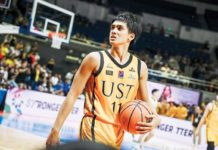 Rence “Forthsky” Padrigao reacts after knocking down crucial baskets in University of Santo Tomas Growling Tigers’ tight win over National University Bulldogs. UAAP PHOTO