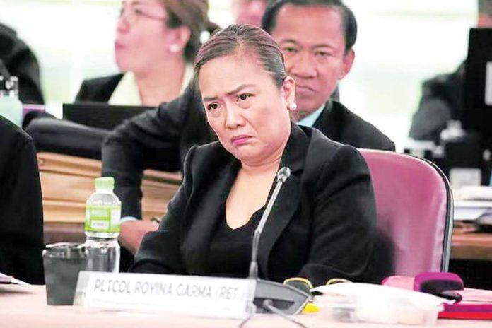 Retired police colonel and former state lottery official Royina Garma, who had made arguably the most damning allegation yet in the ongoing congressional inquiry into former President Rodrigo Duterte’s brutal war on drugs, was arrested in the United States last week after her visa was canceled. INQUIRER PHOTO/NIÑO JESUS ORBETA