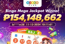 Bingo Mega Jackpot Winner of ₱154 Million Pesos banner posted on BingoPlus social media accounts