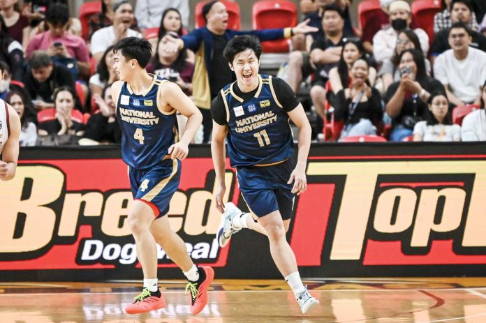 Bacolodnon Donn Spencer Lim rejoices after National University Bulldogs prevailed over University of the Philippines Fighting Maroons. UAAP PHOTO