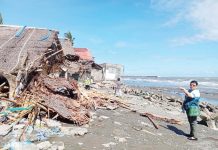 A storm surge destroyed several houses in Barangay Caano Baybay, Kalibo, Aklan on Nov. 19, 2024. PHOTO COURTESY OF MAYOR JOEN MIRAFLORES/FB PAGE