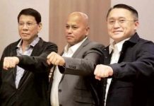 Four committees of the House of Representatives officially recommended that former president Rodrigo Duterte (1st from left) should be charged for crimes against humanity over the killings of about 30,000 people in the name of his war on drugs, and that his allies, senators Ronald dela Rosa (center) and Bong Go, should also be charged with him.