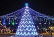 A stunning purple-colored and Power Corporation Christmas tree at Semirara Plaza