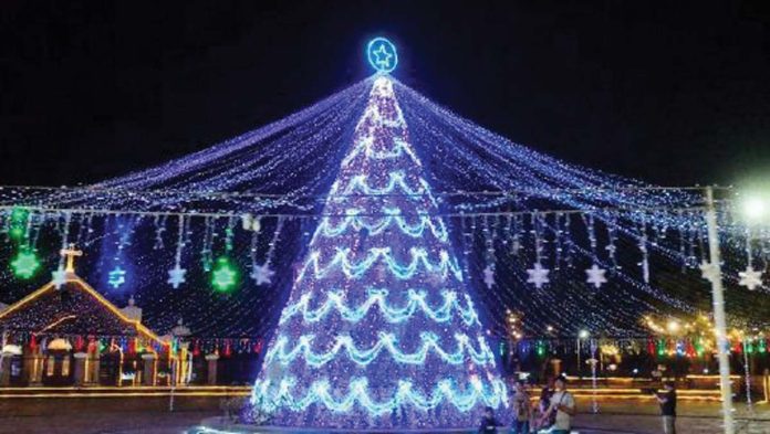 A stunning purple-colored and Power Corporation Christmas tree at Semirara Plaza