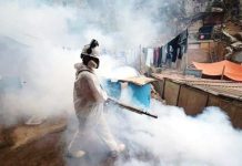 A member of a health brigade fumigates a street against the dengue virus in Lima, Peru. GETTY IMAGES