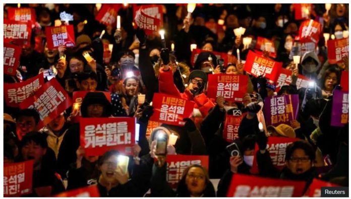 Protesters gather in Seoul to call for South Korean president Yoon Suk Yeol to resign. REUTERS