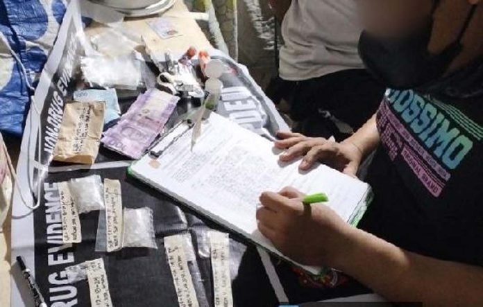 Two drug suspects were caught with five plastic sachets and one plastic canister of suspected shabu in Barangay 4, San Jose, Antique on Dec. 18, 2024. ANTIQUE PPO PHOTO