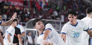 Bjørn Kristensen rejoices after knocking down a go-ahead penalty for Team Philippines. PHOTO COURTESY OF PFF