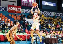 Ilonggo Ethan Oraa of University of the East Junior Warriors pulls up for a basket. UAAP PHOTO