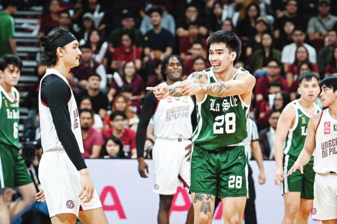 De La Salle University Green Archers’ Kevin Quiambao gestures after making a basket. UAAP PHOTO