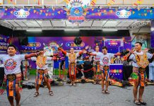 A dance group performing at the BingoPlus booth during the Dinagyang Festival.