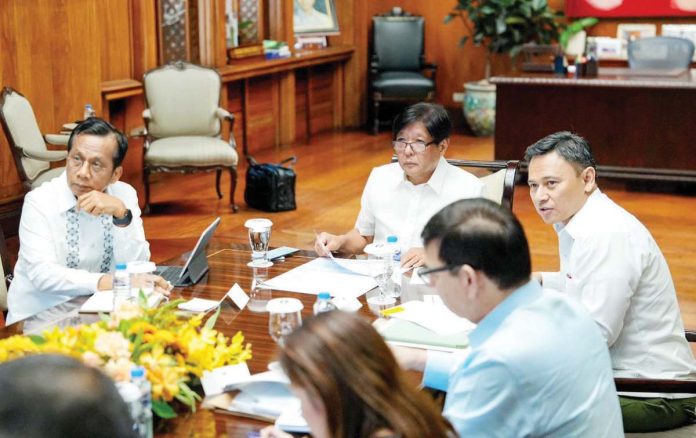 For key programs of the Department of Education, President Ferdinand R. Marcos Jr. pushes for substantial allocations. He is shown here in a meeting with Education Secretary Sonny Angara, Finance Secretary Ralph Recto, and National Economic and Development Authority chief Arsenio Balisacan. PCO