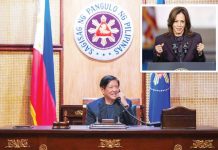 President Ferdinand “Bongbong” Marcos Jr. talks to US Vice President Kamala Harris (inset) over the phone on January 14, 2025. “It is extremely important to me and to the United States that we reaffirm the commitment to the defense of the Philippines including the South China Sea,” says Harris. PCO