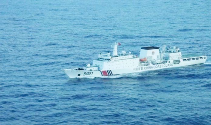 INCURSION. Philippine Coast Guard photo taken on Saturday shows China Coast Guard Vessel 5901, also known as “The Monster,” in the coastal waters of Zambales province before it began to move away that evening.