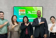 Palawan Group of Companies executives Bernard Kaibigan, Group Marketing Head; Rebecca Badayos, Head, International Remittance; Lilian Castro-Selda, Chief Financial Officer, Kassey Lynn Policarpio, Account Specialist, International Remittance, alongside Samir Vijay Vidhate, Senior Executive Officer at Xpress Money Services Limited at the contract signing.