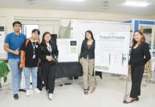 TURNING TRASH INTO TREASURE. The TrashTrade team from West Visayas State University in Iloilo City combines innovation and sustainability, transforming waste management into a community-driven, tech-powered solution for a cleaner, greener future. From left to right: Prof. John Christopher Mateo, Wilmer Suelo, Kyla Joy Trompeta, Andrea Bea Quirante, and Narisz Khyll Binalber. PHOTOS BY DUNDEE BALATAYO, WVSU