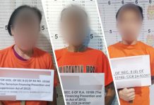 Aliases “Perla”, “Dharyl” and “Pedring”, members of the Paghidaet sa Kauswagan Development Group, Inc. based in Kabankalan City, Negros Occidental, were arrested on charges of terrorism financing in La Carlota City, Negros Occidental on Jan. 2, 2025. NOCPPO PHOTOS