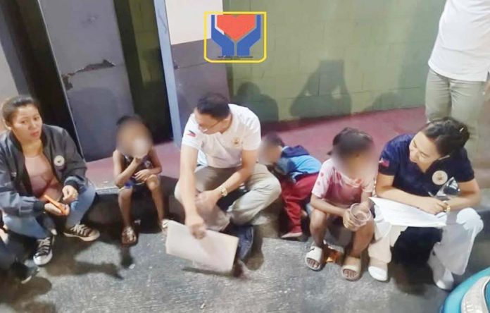 The Department of Social Services and Development’s Anti-Mendicancy Task Force rescued these children who were roaming and begging along Ramos Road in Bacolod City on Tuesday night, Jan. 28, 2025. BACOLOD CITY DEPARTMENT OF SOCIAL SERVICES AND DEV’T PHOTO