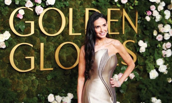 Demi Moore attends the 82nd Golden Globe Awards in Beverly Hills, California, U.S. on Jan. 5, 2025. REUTERS/DANIEL COLE PHOTO