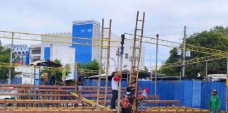 The Iloilo City Government begins the construction of side stages at Iloilo Freedom Grandstand, the Judging Area 1 for the Dinagyang Festival 2025 highlights, on Tuesday, January 14, 2025. K5 NEWS FM ILOILO PHOTO