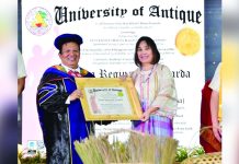 Senator Loren Legarda (right) was conferred an Honoris Causa, Doctor of Humanities by the University of Antique (UA) on Saturday, Jan. 11, 2025. Left photo shows UA president, Dr. Pablo S. Crespo.