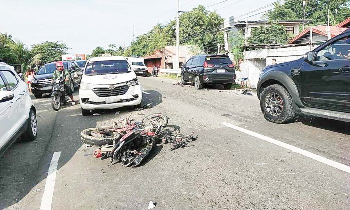 Two-wheeled vehicles, particularly motorcycles, were most frequently involved in road crashes in Iloilo Province, according to the Iloilo Police Provincial Office. Photo shows the collision of four vehicles, including a motorcycle, in Barangay Bagingin, Tigbauan, Iloilo in October 2024. RMN ILOILO 774/FACEBOOK PHOTO