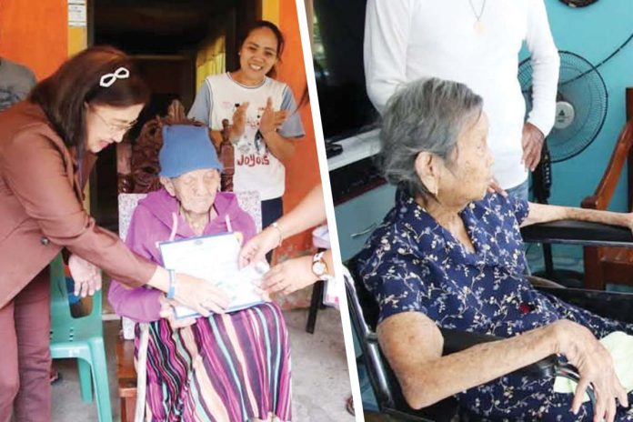 These two centenarians from Roxas City are now P100,000 richer after they were awarded their cash gift and letter of felicitation from President Ferdinand "Bongbong" Marcos Jr. on Jan. 28, 2025. MAYOR RONNIE DADIVAS/FACEBOOK PHOTOS