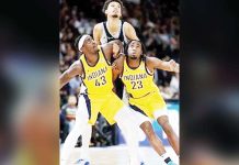 Indiana Pacers’ Paskal Siakam and Aaron Nesmith try to box out San Antonio Spurs center Victor Wembanyama. GETTY IMAGES