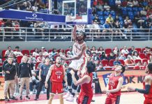 NorthPort Batang Pier’s Kadeem Jack scores on a one-handed dunk. PBA PHOTO