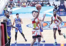 San Miguel Beermen’s Juan Miguel Tiongson goes for a tough layup. PBA PHOTO