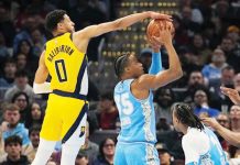 Indiana Pacers’ Tyrese Haliburton blocks the shot attempt of Cleveland Cavaliers’ Isaac Okoro. AP