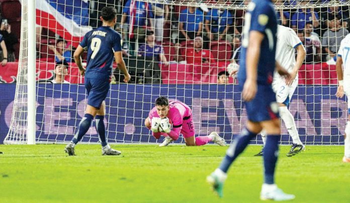 Philippine men’s football team goal keeper Quincy Kameraad saves the ball. PHOTO COURTESY OF PFF