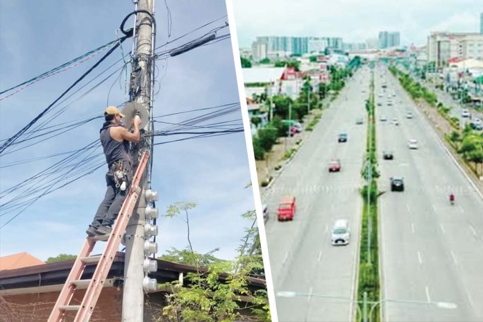 Utilities and telecommunications companies were ordered to remove unsightly wires along the Sen. Benigno Aquino Jr. Avenue (formerly Diversion Road), Mandurriao, Iloilo City. Jerry Treñas/FB Photos