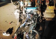 Two women onboard this motorcycle died after a van hit them in Barangay Tubigan, Zarraga, Iloilo around 9:10 p.m. on Sunday, January 19, 2025. ZARRAGA MUNICIPAL POLICE STATION PHOTO