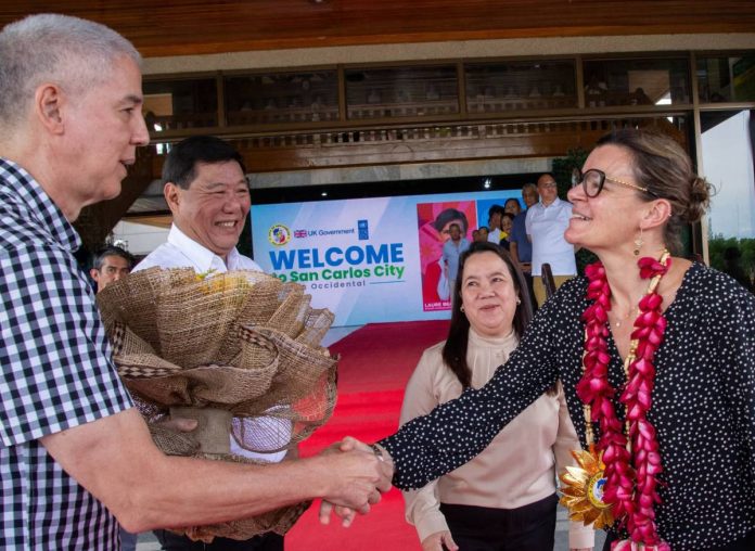 Negros Occidental’s Gov. Eugenio Jose Lacson (leftmost) and San Carlos City’s Mayor Renato Gustilo (second from left) welcome British Ambassador to the Philippines Laure Beaufils (right) during her visit to San Carlos City on Feb. 10, as part of efforts to strengthen partnerships for biodiversity conservation. PROV’L GOV’T OF NEGROS OCCIDENTAL PHOTO