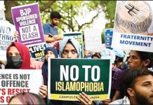 Protesters hold placards that read “No to Islamophobia” and “BJP-sponsored violence not a clash” during a demonstration against anti-Muslim violence and hate crimes in New Delhi. Several protests have been held against anti-Muslim violence and hate speech in India. GETTY IMAGES