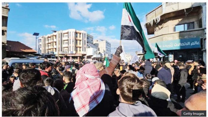 Syrians protest against Israeli Prime Minister Benjamin Netanyahu’s demilitarization demand in Quneitra province. GETTY IMAGES