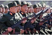 North Korean soldiers march during a parade in Pyongyang. GETTY IMAGES