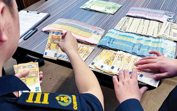 The Bureau of Customs-Ninoy Aquino International Airport (BOC-NAIA) intercepted undeclared foreign currencies from a departing passenger at NAIA Terminal 1 on Feb. 21, 2025. The seized currency consisted of 3,950,000 Japanese Yen, 20,000 Euro, and 8,500 Kuwaiti Dinar. BOC PHOTO